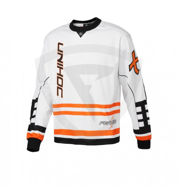 Unihoc Feather Sr. brankářský dres 12410 Goalie sweater Feather white-neon orange