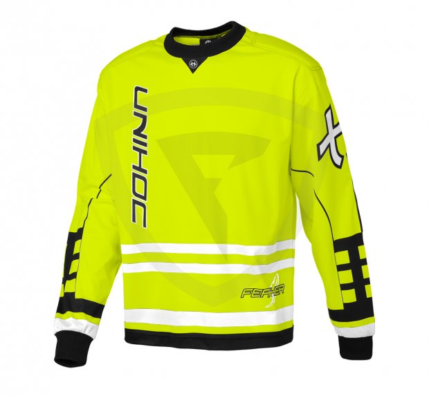 Unihoc Feather Jr. Neon Yellow brankářský dres 12344 Goalie sweater Feather neon yellow