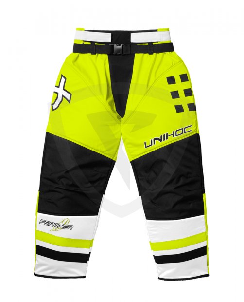 Unihoc Feather Jr. Neon Yellow brankářské kalhoty 12104 Goalie pants Feather neon yellow