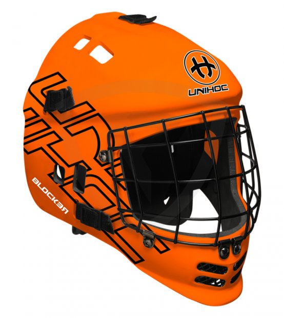 Unihoc Blocker Neon Orange Black brankářská maska Unihoc Blocker Neon Orange Black brankářská maska