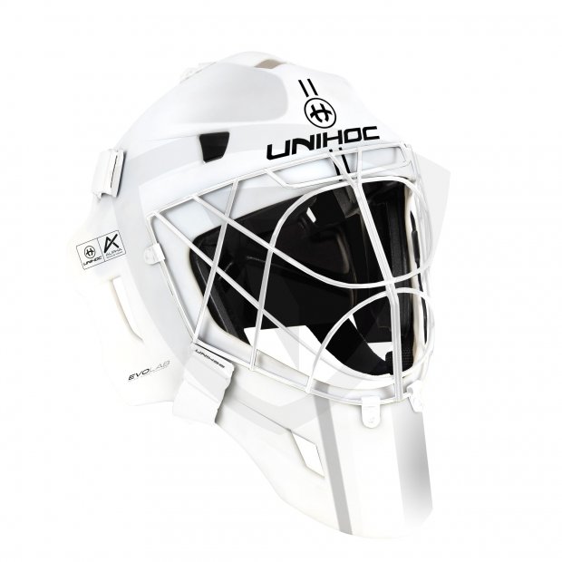 Unihoc Alpha Prime EvoLab White Goalie Mask 12549 GOALIE MASK UNIHOC ALPHA PRIME EVOLAB WHITE