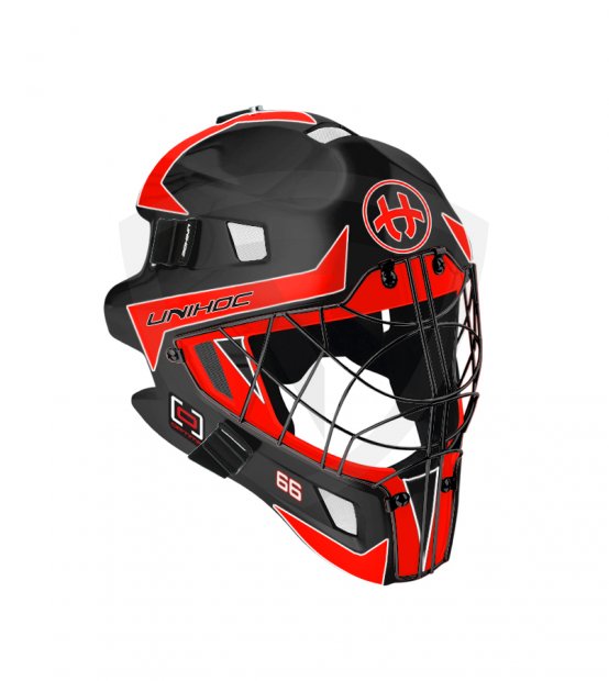 Unihoc Optima 66 Mask Black/Neon Red Unihoc Feather 44 Goalie Mask White/Neon red