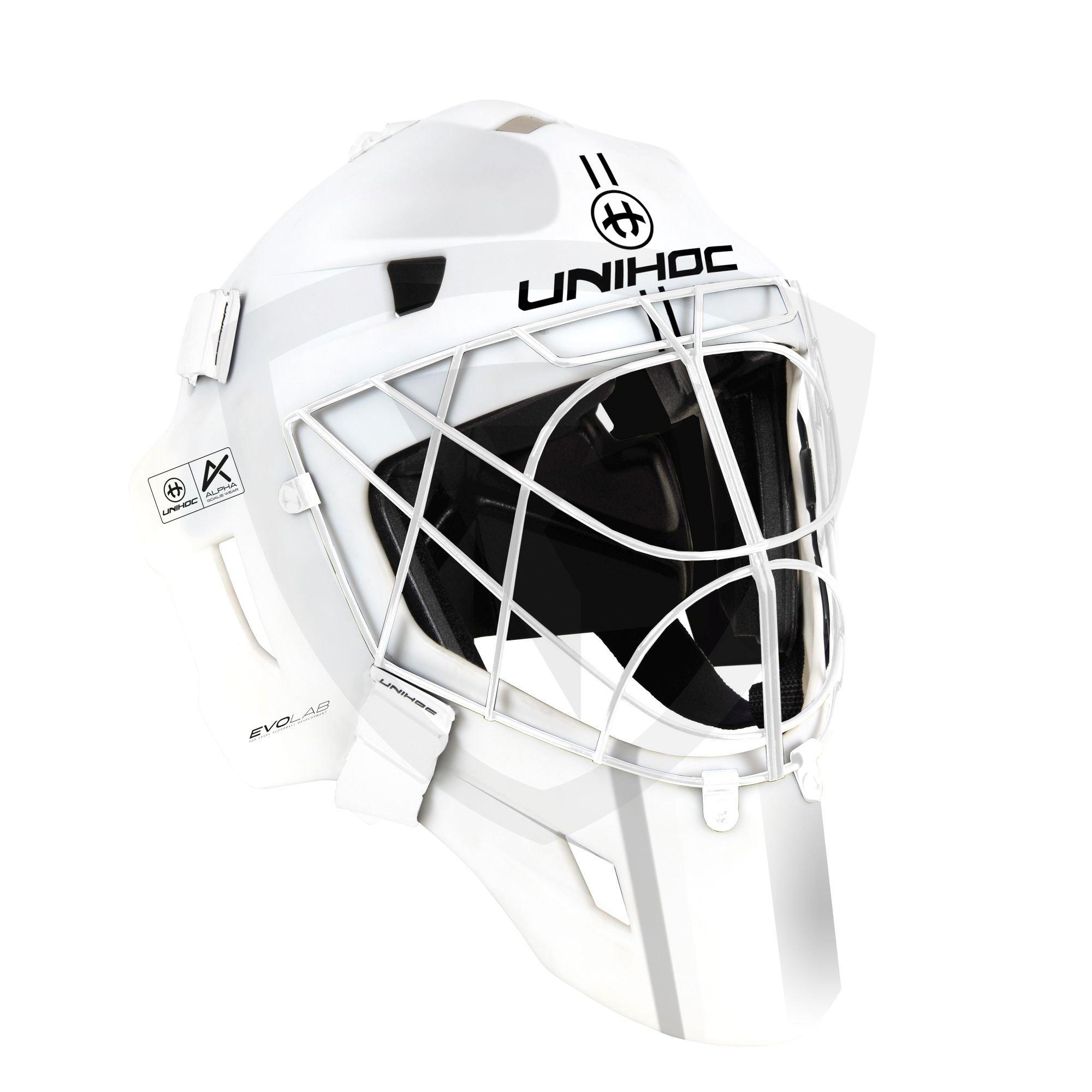 Unihoc Alpha Prime EvoLab White Goalie Mask bílá